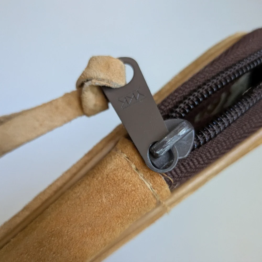 Tan Suede Laptop Document Bag Case with Stripe Detail